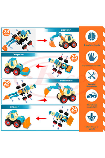 RCO Set of 4 detachable construction machines + screwdriver, 106 pieces, educational DIY toy, WA1032