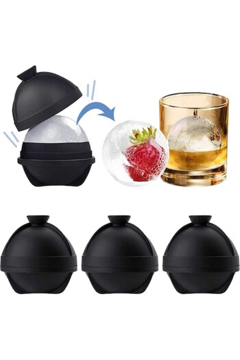 DELPI Set 4 silicone molds for ice balls Delpi, reusable, 6 cm diameter, black