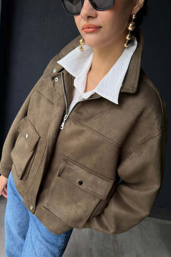 FABB Khaki Pocket Detailed Nubuck Jacket