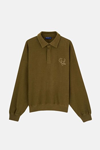 WWF Market Fil Supersoft Oversize Polo Neck Sweatshirt - Khaki