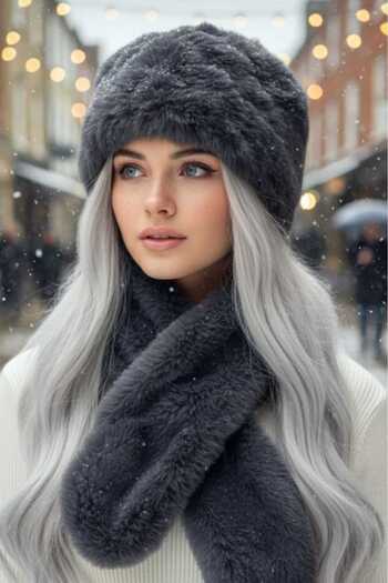 Mood Agenda Women's Winter Vegan Fur Plush Kalpak Hat and Scarf Set