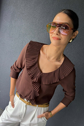 FABB Brown Chiffon Ruffle Detailed Blouse