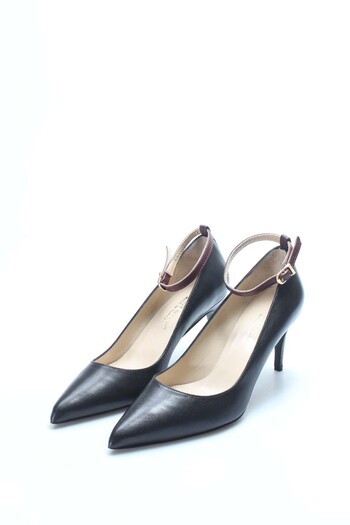 TUGERDİ Black Burgundy Genuine Leather Jurdan Sole Belted Thin Heeled Women's Shoes Tg090192612190