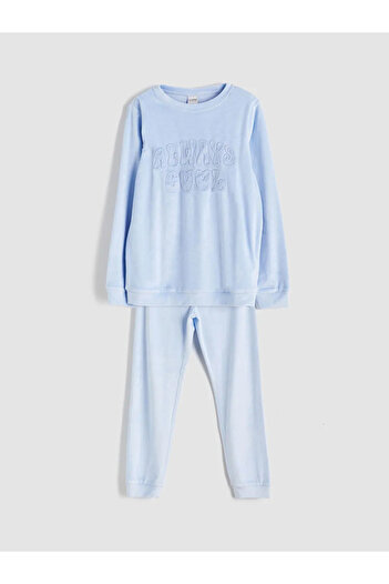 LC Waikiki Lcw Kids Lilac Crew Neck Velvet Girls Pajama Set
