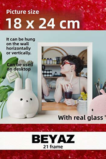 AtlasSG Real Glass 21cm Flat 18 X 24 White Photo Picture Frame Standing Backboard or Hanging on the Wall