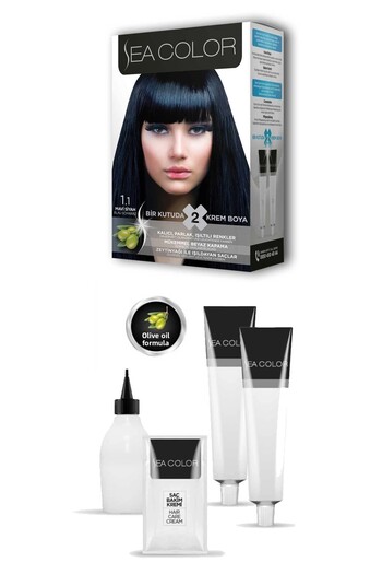 Sea Color 2X2 Tube Cream Hair Dye Set Blue Black No:1.1