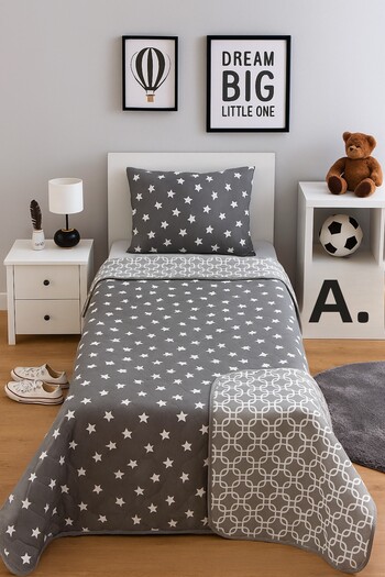 VİLERA HOME Gray Color Star Chain Pillowcase Single 155*215 Two-Way Multi-Purpose Bedspread