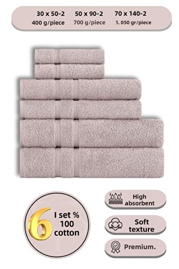 Karna Home 6-Piece Cotton Towel Set Hand Face - Hair - Bath Towel Set Gama