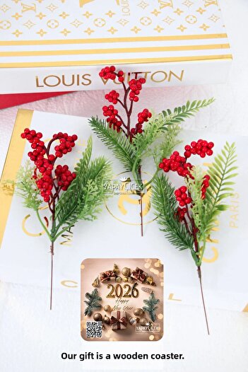 Yapay Çiçek Deposu Decorative 3-Piece Artificial Plant Stick Red Christmas Flower Artificial Kokina Christmas Ornament 20 cm (Set of 3)