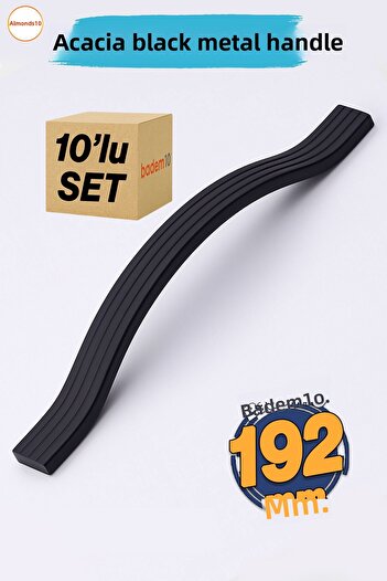 Badem10 Acacia 192 mm 10 Pieces Black Metal Striped Furniture Handle Rustproof Scratch Resistant Handle Knob