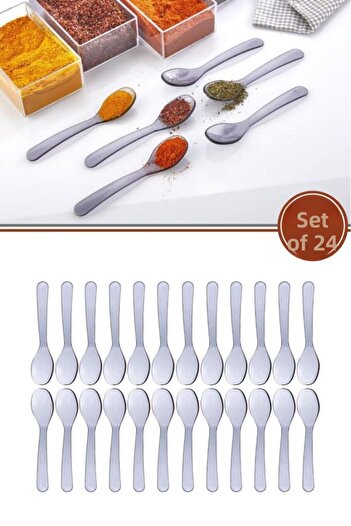 Buççin 24-Piece Spice Spoon Set Plastic, Salt Sugar Pepper Cocoa Coffee Thyme Spoon Set of 24 Knife Set