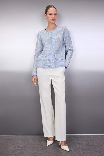 Trendyol Collection Blue Button Detailed Tweed Look Knitwear Cardigan Twoaw26Hi00227