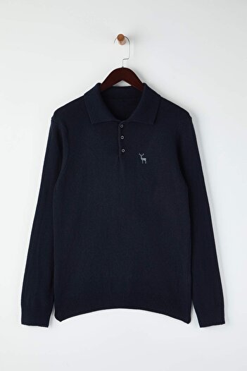 Trendyol Collection Navy Blue*004 Fitted Polo Neck Plain Sweater Tmnaw23Kz00238