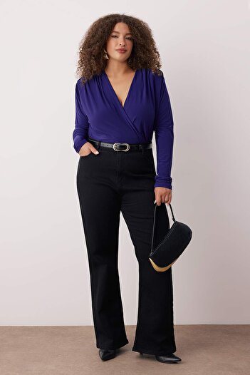Trendyol Curve Navy Blue Padded Double Breasted Closure Snap Fastener Knitted Body Tbbaw23Cs00014