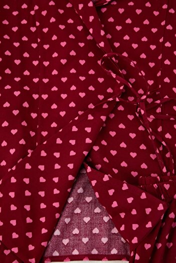 Trendyol Curve More Sustainable Burgundy Polka Dot Patterned Double-Breasted Collar Woven Pajama Set Tbbaw24Ai00027