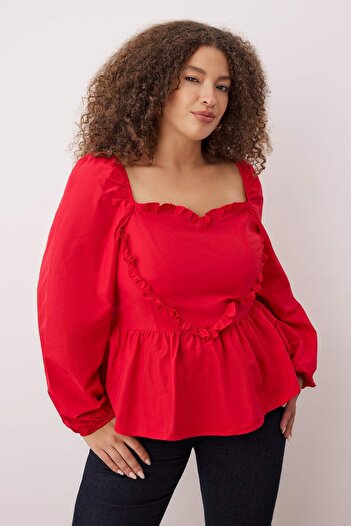 Trendyol Curve Teen Red Terrycotton Woven Plus Size Blouse