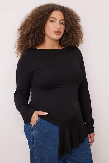 Trendyol Curve Black Viscose/Soft Fabric Asymmetrical Stretchy Knitted Plus Size Blouse Tbbaw26Af00014