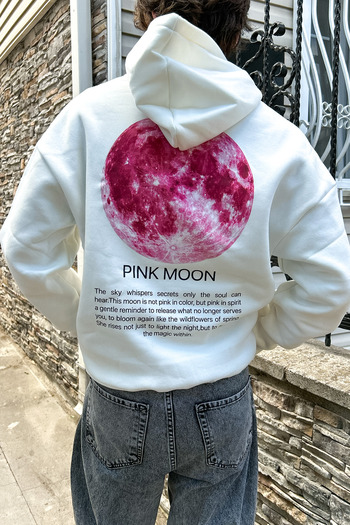 Sekizbiraltı Λευκό φούτερ με στάμπα Pink Moon Oversize Unisex