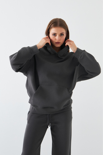 Gia Collection Oversize Unisex Sweatshirt Hoodie Smoked – Hooded, 3-Thread Fleece, Kangaroo Pocket, Basic