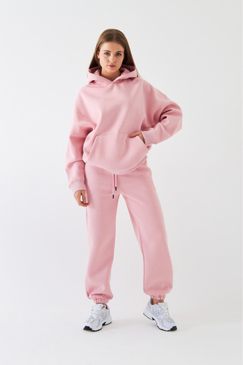 The Champ Clothing Σετ αθλητικών φόρμας Unisex Oversize Ροζ – Basic, 3-κλωνο ριγέ φλις; Φούτερ με κουκούλα, ελαστικό κάτω μέρος