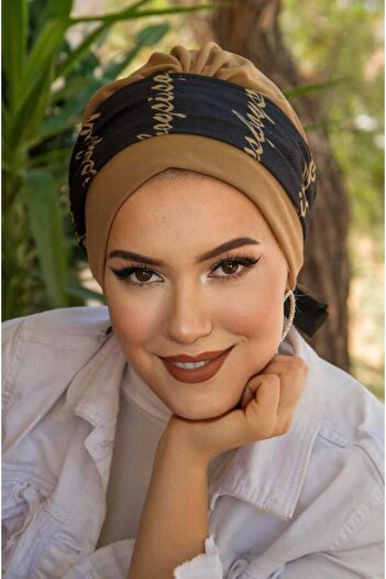 Aişe tesettür Black Camel Banded Ready Bonnet