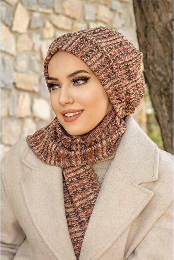 Aişe tesettür Tan Knitwear Hijab Beret