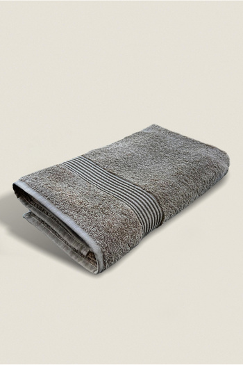 Ellaline Bath Towel 100% Cotton Certified Striped Border 70X140Cm - Gray (1 Piece)