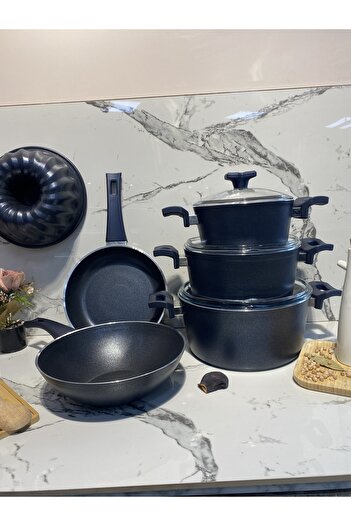 Elvira Granit 8 Piece Cookware Set-Dark Blue