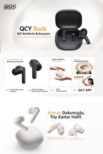 QCY Buds Bluetooth Kulaklık Ipx4 35 Saat Ultra Uzun Pil Ömrü Düşük Gecikme 0.06s Aı Siyah