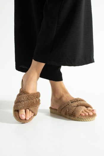 Moda Devrin Mink Ribbon Buckle Plush Winter Women's Slippers