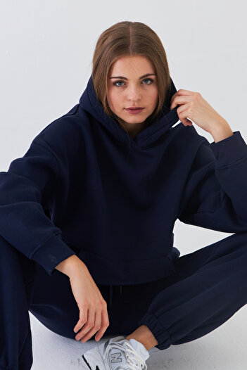 Gia Collection Oversize Unisex Sweatshirt Hoodie Navy Blue – Hooded, 3 Thread Raised Fleece, Kangaroo Pocket, Basic