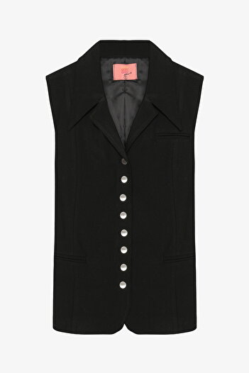 Quzu Belted Buttoned Vest Jacket Black