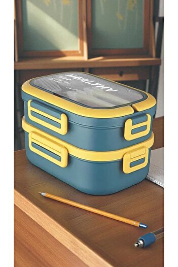 Akayev 1650ml Two-Layer 4-Compartment Steel Lunch Box Blue