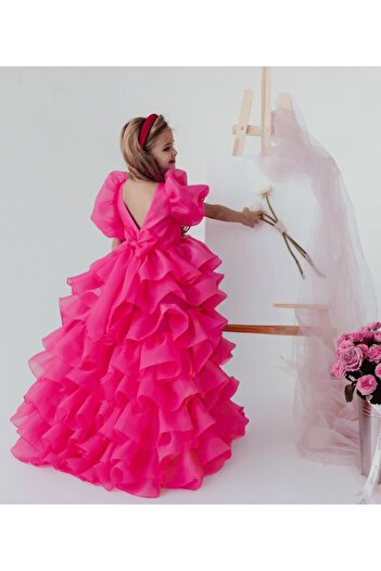 Kids Girl's Take Off Tail Layered Evening Dress and Buckle