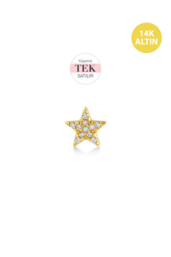 KURSHUNI Stella, 14 Ayar Altın Küpe (TEK Satılır)