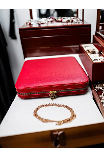 Gold Box Large Size Jewelry Organizer and Jewelry Storage Box 27*24 Dimensions (Red)