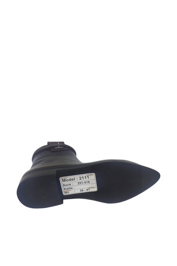 DRY SHOES Hakiki Deri Siyah Kadın Bot Ayakkabı Sivri Burun Düz Taban Fermuarlı Bilekten Bantlı DRY-2111