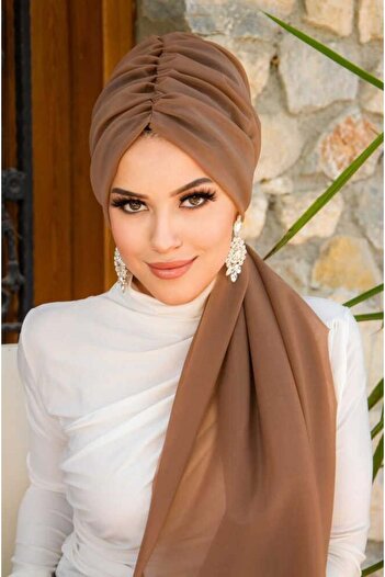 Aişe tesettür Caramel Drawstring Wrapped Bonnet
