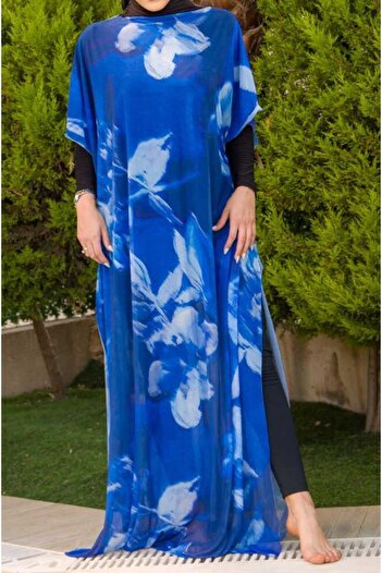 Aişe tesettür Saks Blue Patterned Hijab Pareo