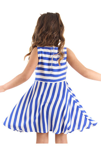 MSHB&G Striped Ferret Woven Floral Girl's Blue Summer Dress