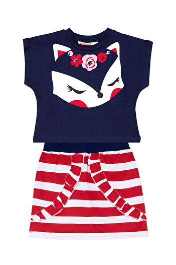Denokids Fox Ruffled Girl's Crop Top Skirt Set