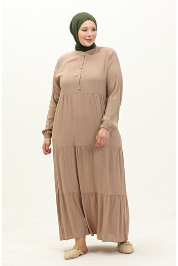 sefamerve Viscose Plus Size Dress 4068-03 - Mink