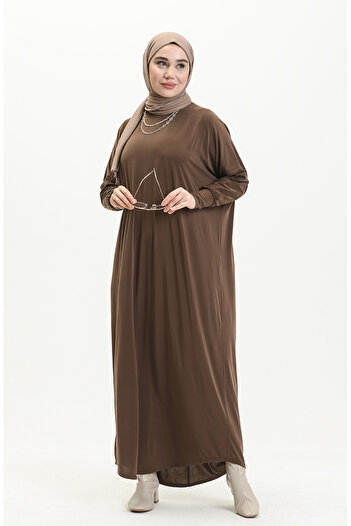 sefamerve 2000-14 Brown Casual Bat Sleeve Dress