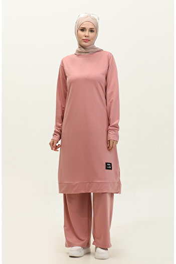 sefamerve Powder Color Two String Tunic and Trousers Set - 0044-28