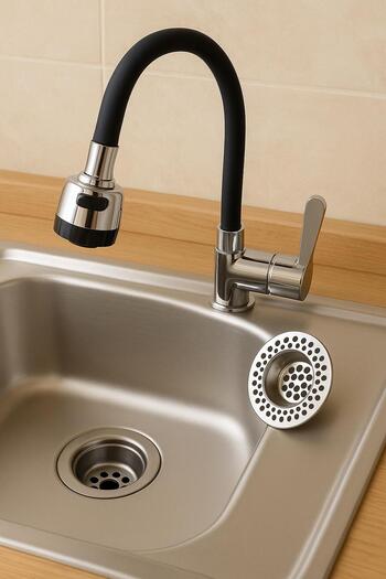 irişka Flexible, Bendable, Colorful Silicone Faucet Mixer Head Kubar + Sink Strainer