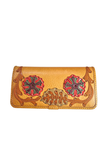 GÖN 100% LEATHER HANDMADE WOMEN'S WALLET WITH HORIZONTAL PHONE COMPARTMENT ZIPPER AND FENCE FAPER (LIVA)