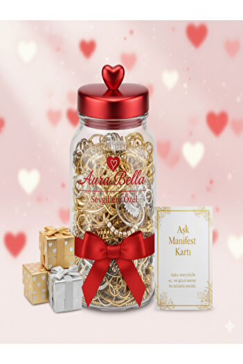 Aurabellaa Aşk Temalı Sevgililere Özel Kız-Erkek Karışık Çelik 10 lu Takı Kavanozu manifest kart+hediyeli❤️