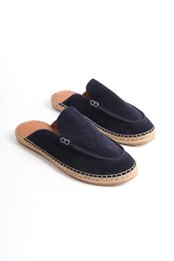Mubiano Genuine Leather Summer Men's Suede Closed Front Jute Sole Navy Blue Espadrille Slippers -Mssr3416-Lcv