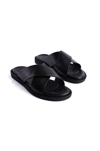 Mubiano Genuine Leather Collection Men's Slippers Black -Mccas102-S