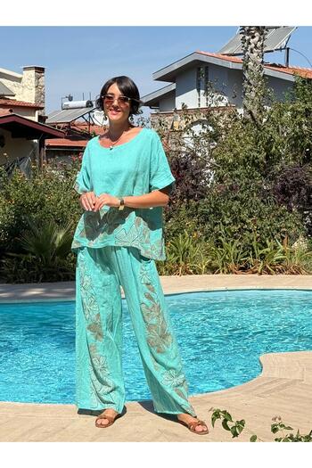 Punta Otantik Nc61253 Italian Floral Printed Linen Suit Mint